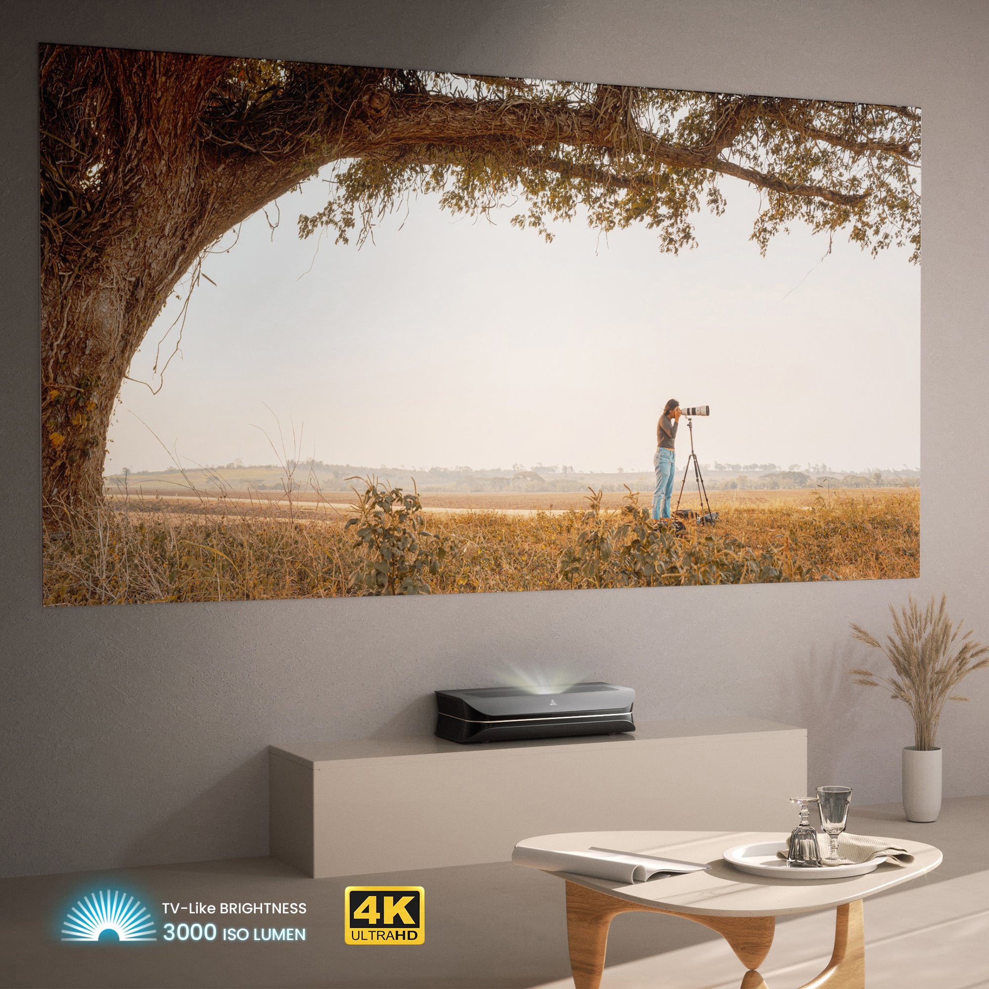 TV-like brightness, 4K resolution, 3000 ISO lumens, ultra-HD.