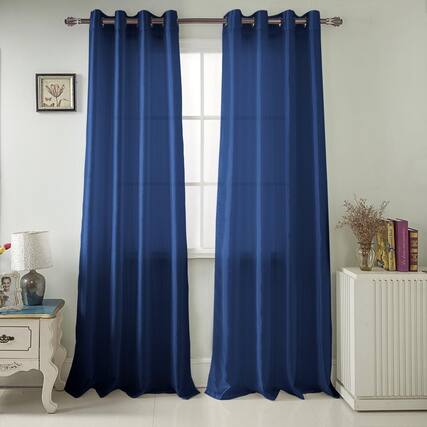 Front. Olivia Gray - RT Designers Collection Nancy Faux Luxurious Silk Grommet Curtain Panel 54" x 63" Navy - Navy.