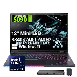 Acer - Predator Helios 18 AI- 18" 240Hz Gaming Laptop - 3840 x 2400- Intel Core Ultra 9 - NVIDIA GeForce RTX 5090 – 64GB – 2TB - Abyssal Black