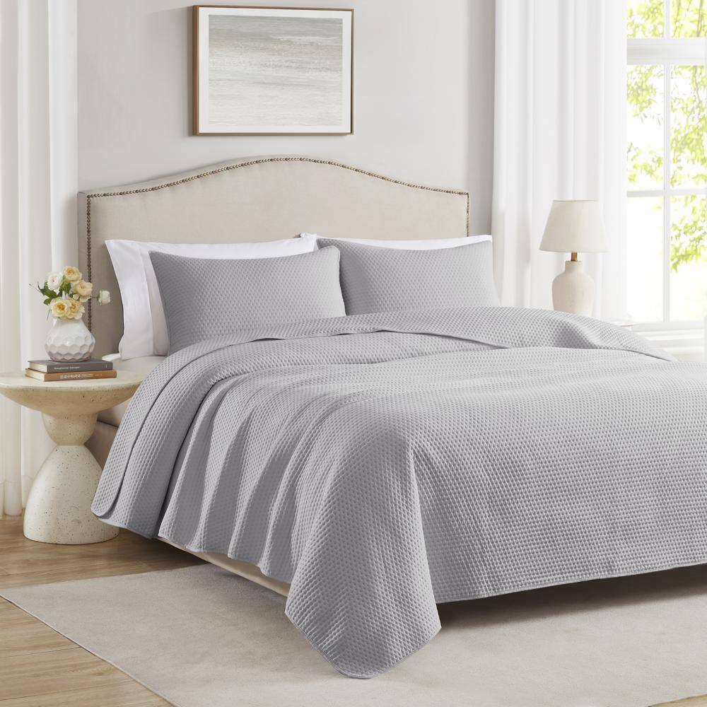 Alt View 1. RT Designers Collection - RT Designers Collection Caitlyn 3 Pieces Washed Pinsonic Lightweight Quilts Set Queen Size For Bedding Grey - Grey.