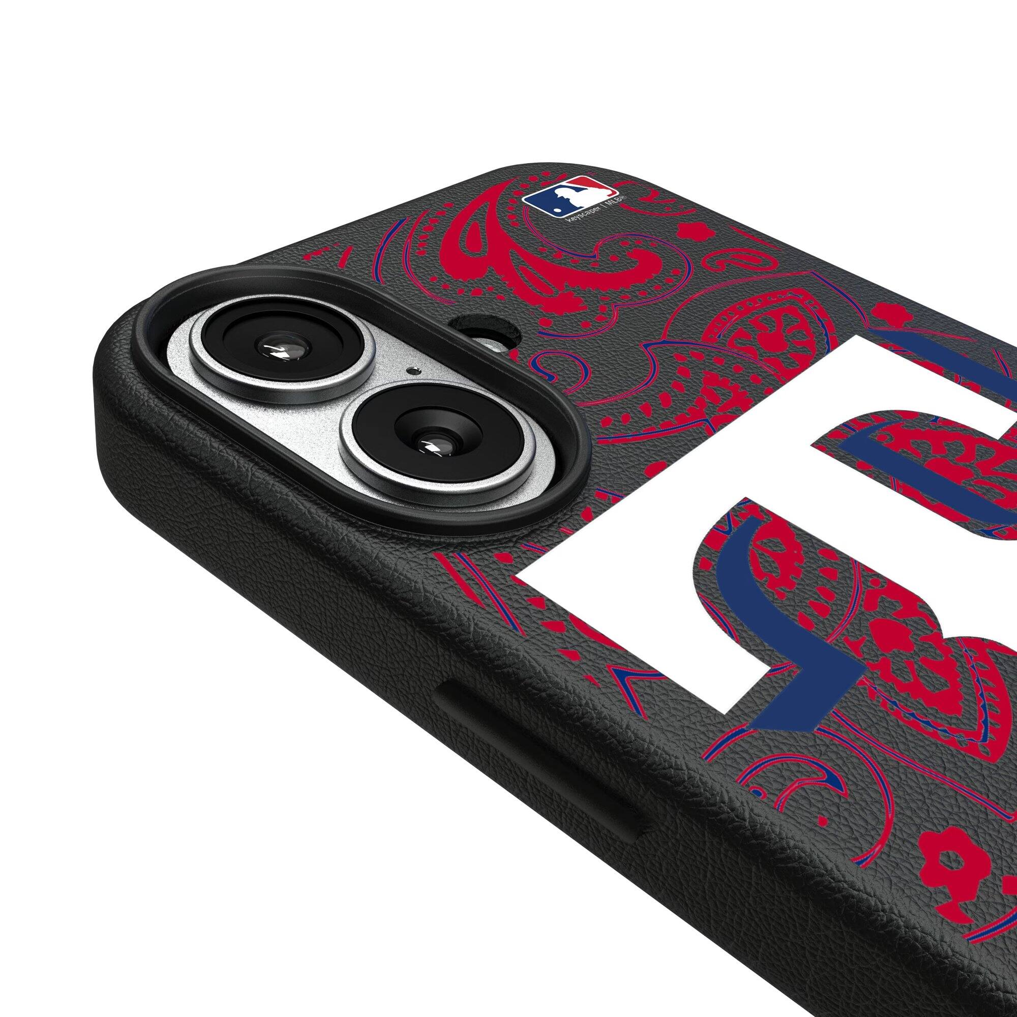 Alt View 2. Keyscaper - Texas Rangers Paisley iPhone Magnetic Bump Case - 15 Pro - Black.