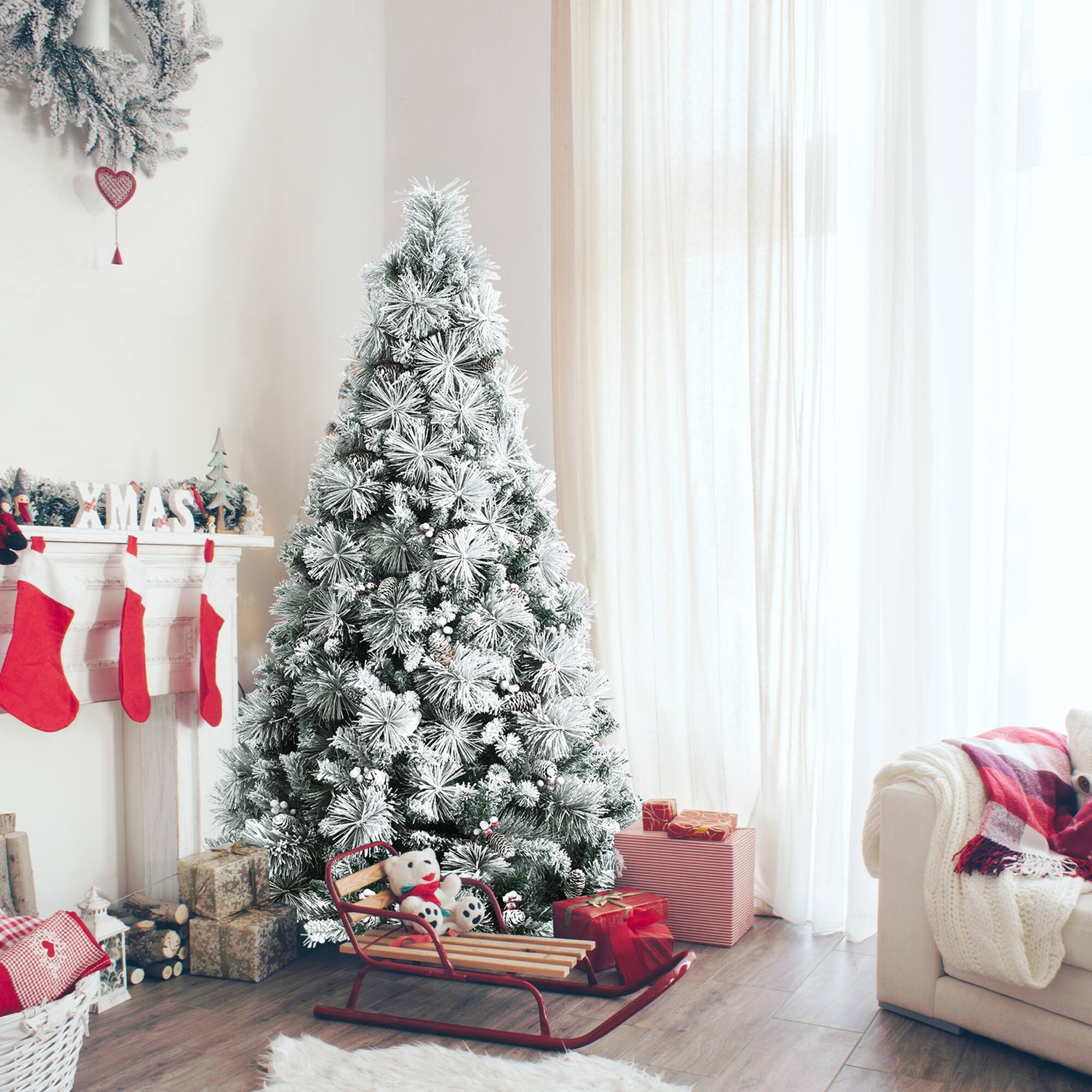 Alt View 2. Gymax - Gymax 6 FT Artificial Christmas Tree Snow Flocked Hinged Xmas Tree Holiday Decor - Green.