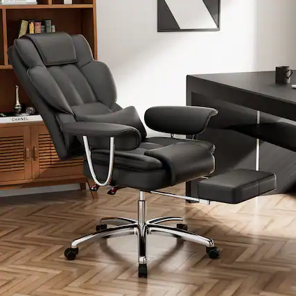 Front. LUCKY ONE - Leather Executive Swivel Office Chair - Black.