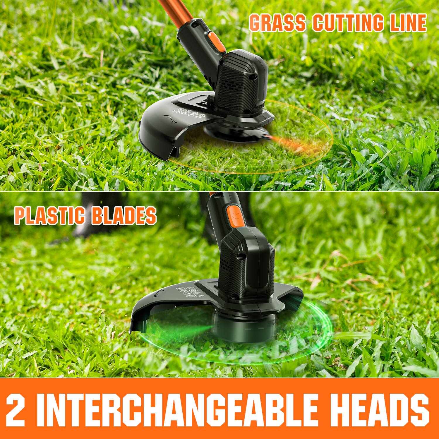 GRASS CUTTING LINE, PLASTIC BLADES, 2 INTERCHANGEABLE HEADS