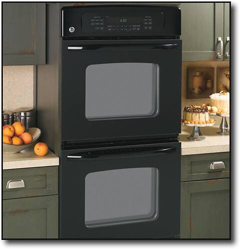 Angle Standard. GE - 27" Built-In Double Convection/Thermal Wall Oven - Black-on-Black.