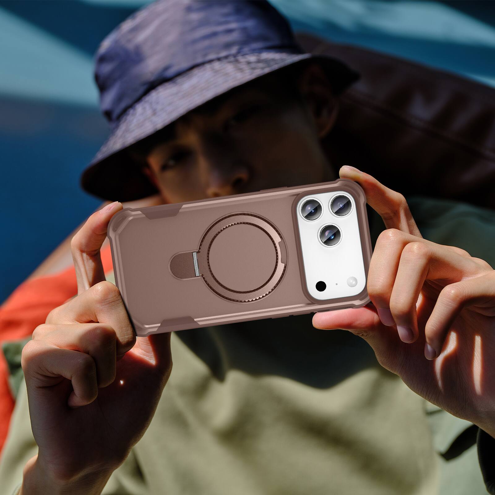 Alt View 3. Dteck - Rugged Mag Safe Case for Apple iPhone 17 Pro Max,Mag Safe Compatible,Bulit in Magnetic Metal Stand Shockproof Cover - Desertgold.
