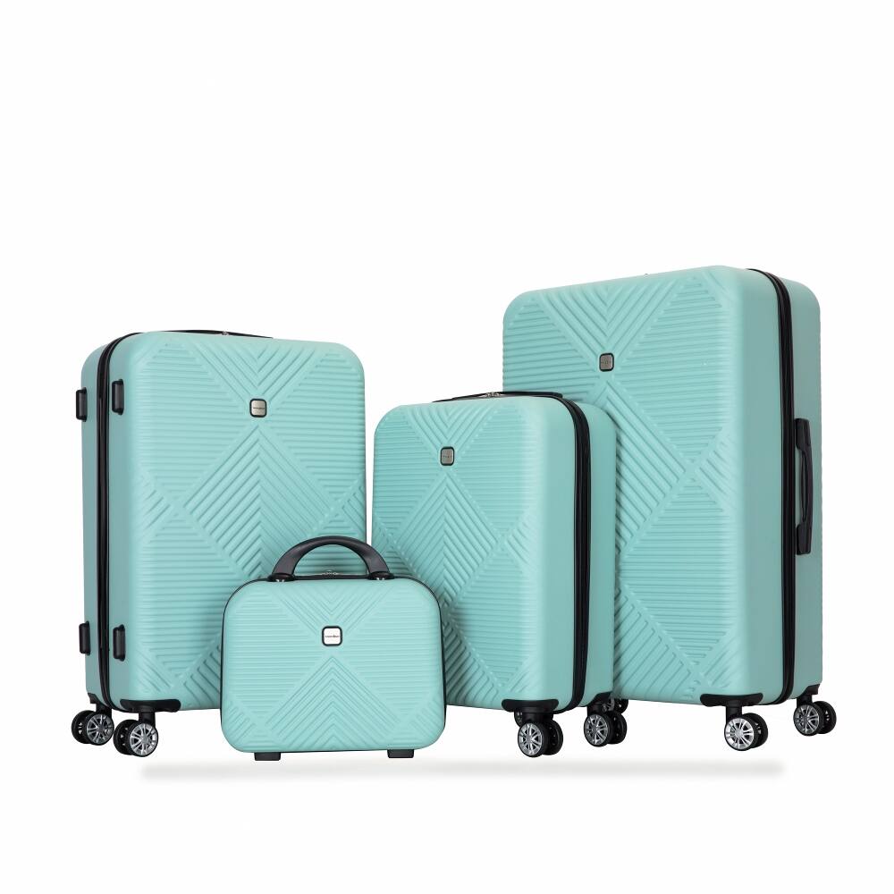 Left. Ropilly - Ropilly 4 Piece Luggage Set Light Blue Hard Shell Suitcase with 14 Inch Makeup Box - Light Blue.