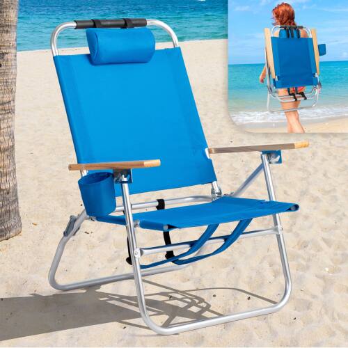 Alt View 7. Winado - 13in Aluminum Backpack Beach Chair Portable with Adjustable Straps, 3-Position Reclining, Cup Holder for Camping Picnic - Blue.