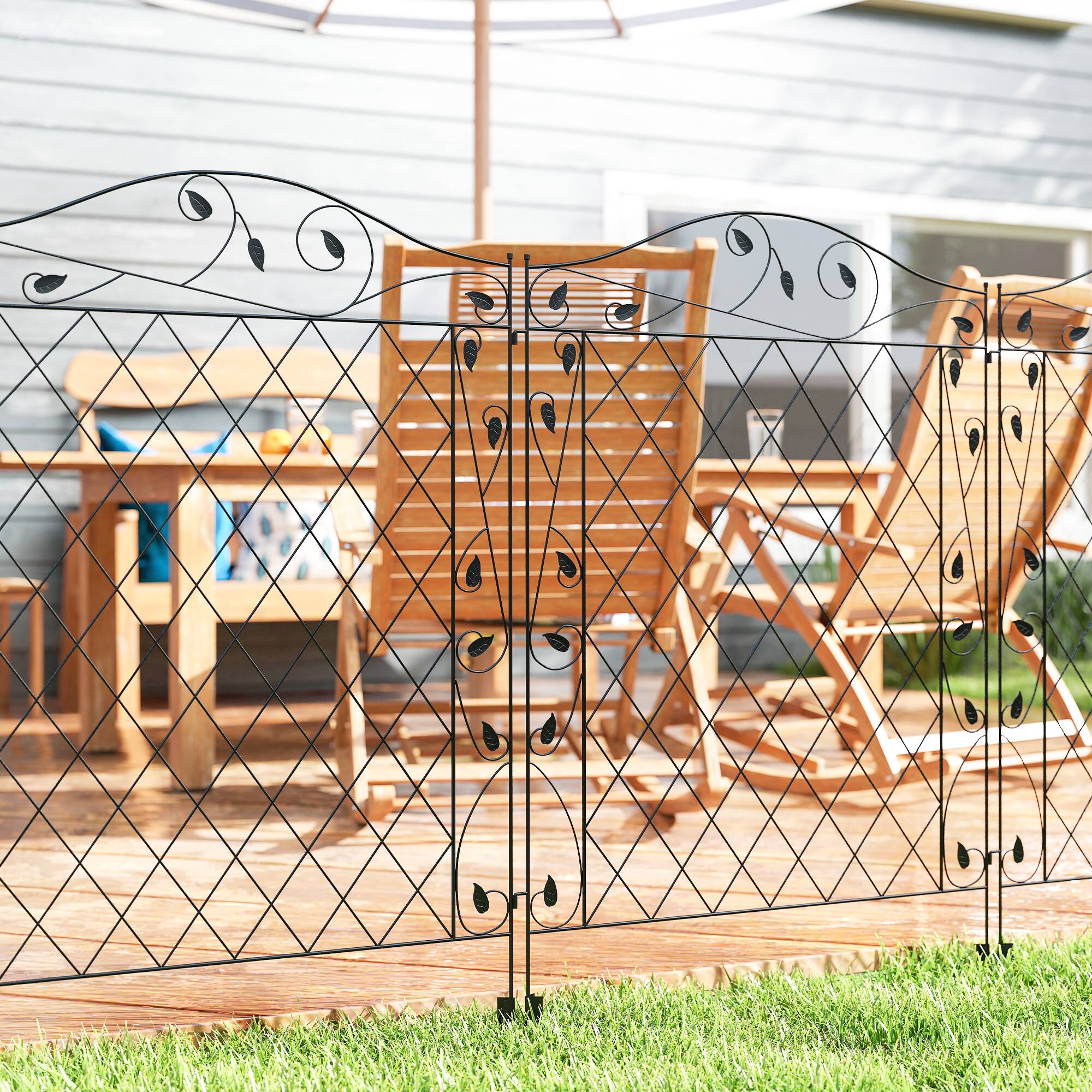 Alt View 1. Outsunny - Fence, 4 Pack Steel Fence Panels, 11.5' L x 56" H - Black.