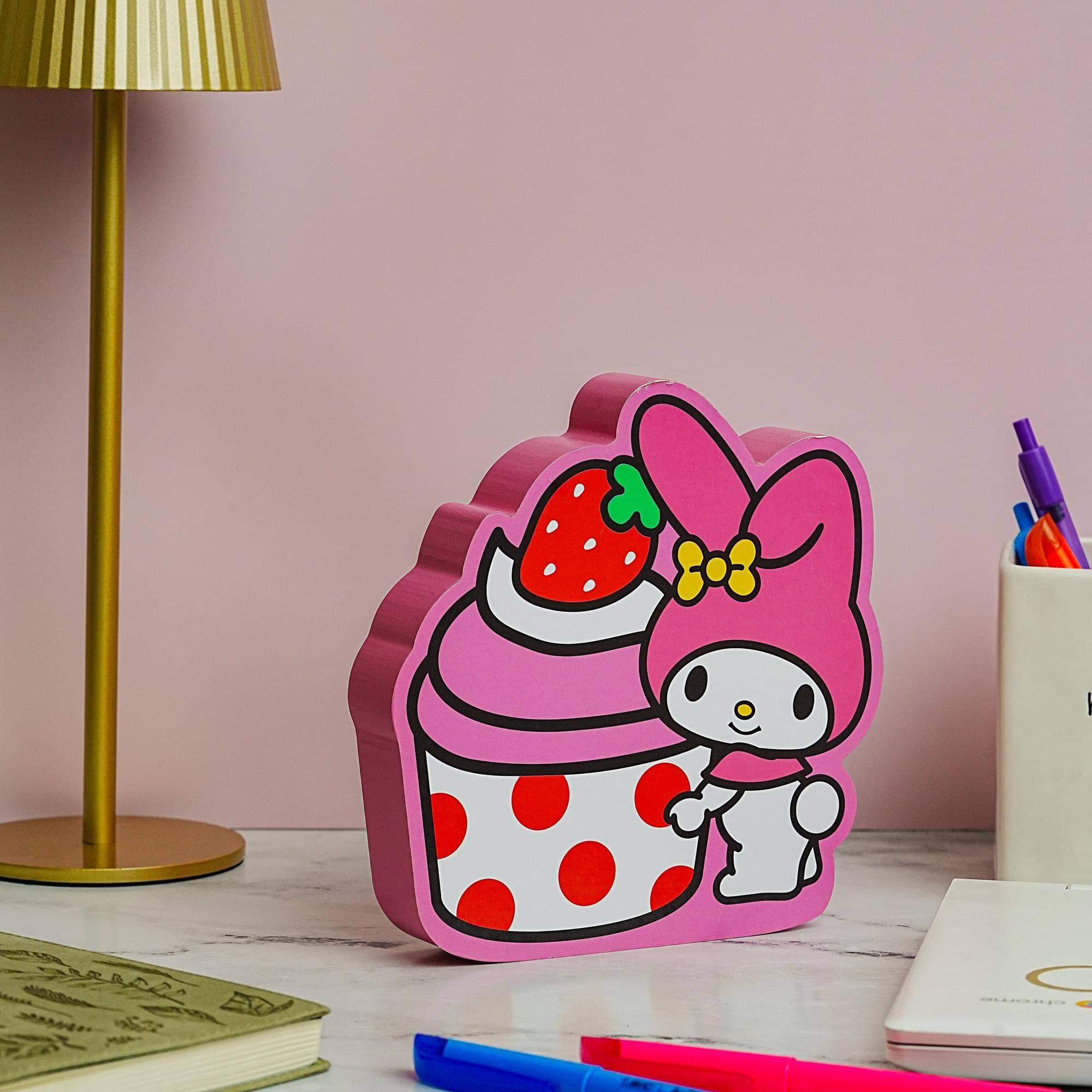 Alt View 2. Silver Buffalo - Sanrio My Melody Strawberry Cupcake Die-Cut Wooden Wall Art Sign | 7 x 8 Inches - Pink.