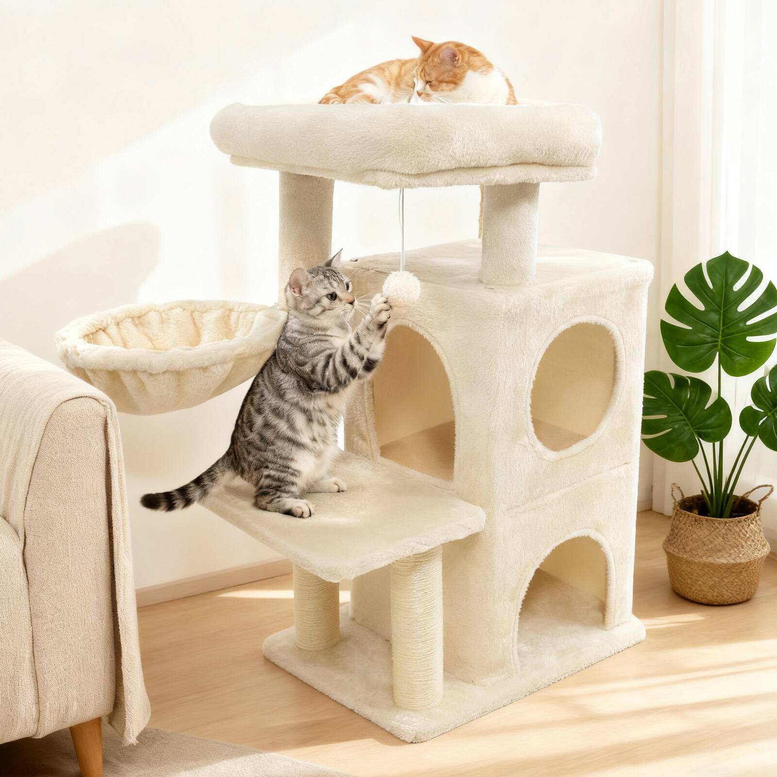 Alt View 1. Gymax - Gymax 33.5'' Cat Tree w/ 2-Tier Condo Padded Plush Top Perch Sisal Scratching Posts Beige.