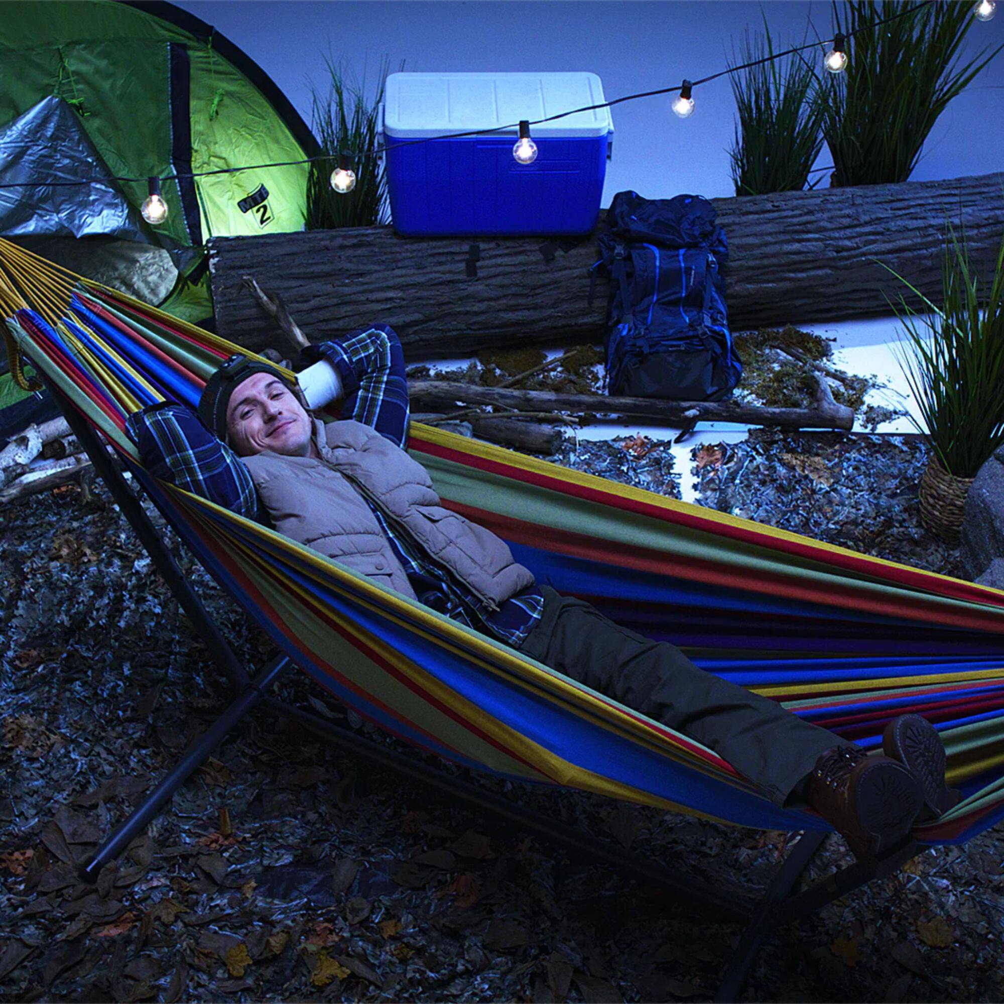 Alt View 4. Vivere - Vivere Double Cotton Hammock, Comfortable Daybed with Steel Stand, 9', Tropical - Tropical.