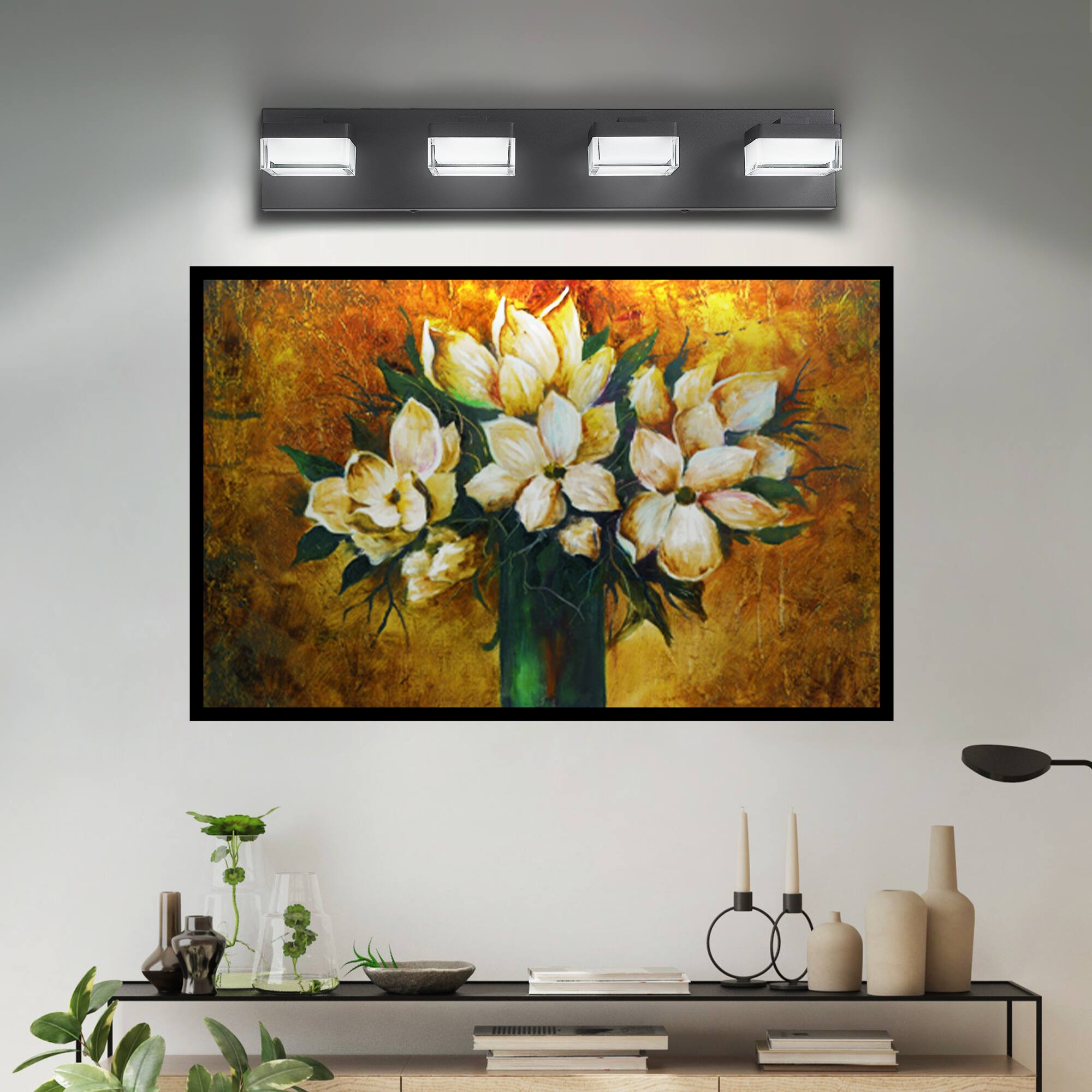 Angle. HOMLUX - 24.8 in. 4 Lights Black LED Vanity Light Bar with Acrylic Shade.