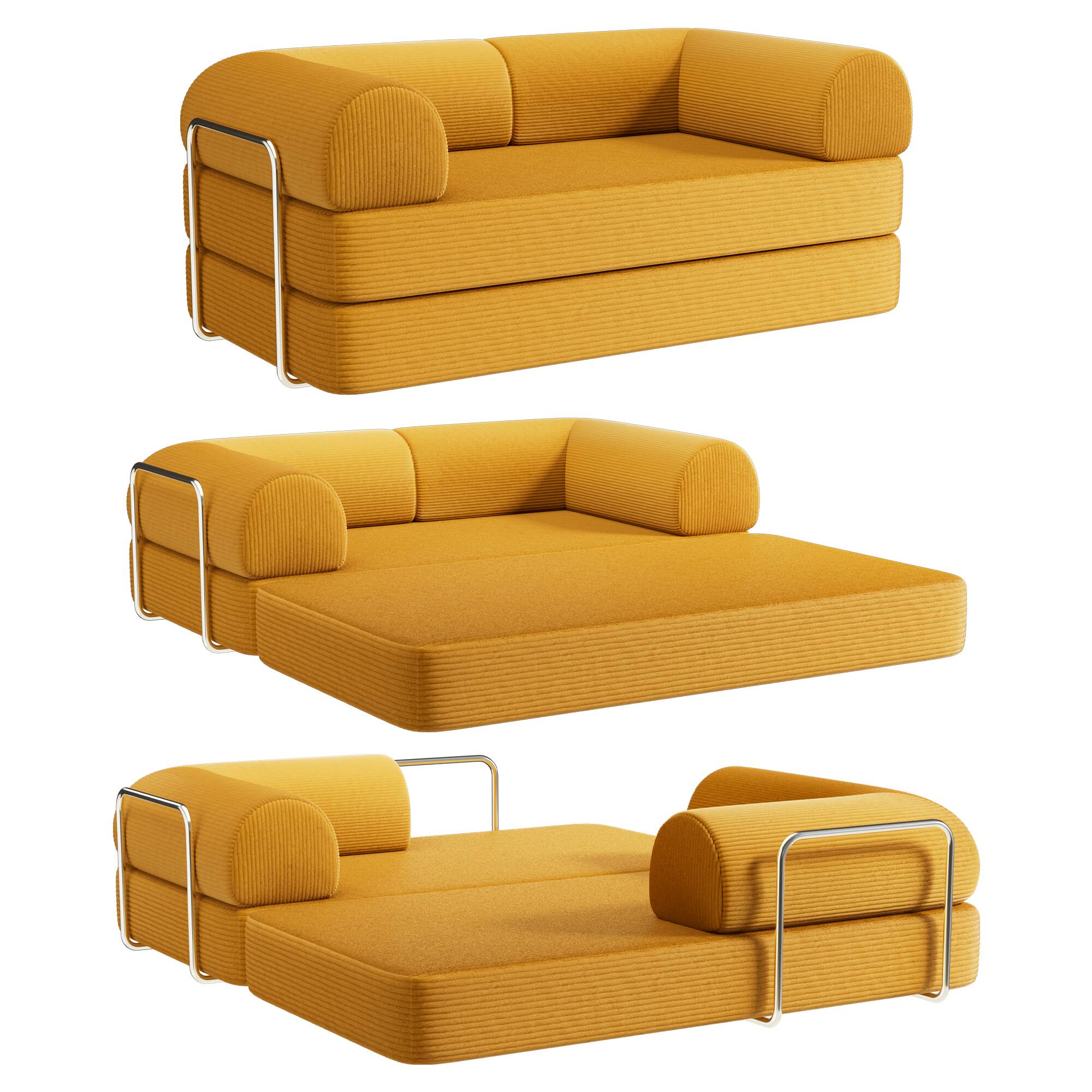 Alt View 9. KERDOM - 62'' Wide Corduroy Sleeper Sofa Bed, Convertible Loveseat Sofa With Pull-out Bed, Foldable Spliced Block Lounge Couch - Yellow.