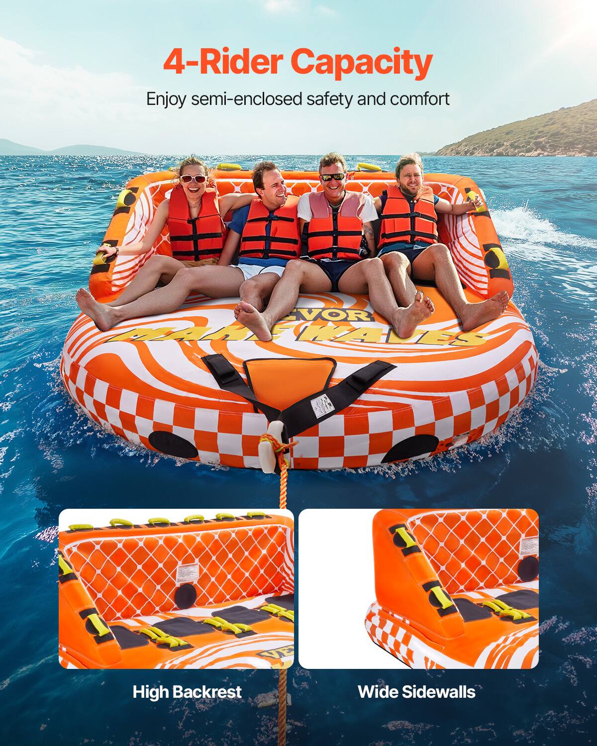 4-Rider Capacity, Enjoy semi-enclosed safety and comfort, High Backrest, Wide Sidewalls