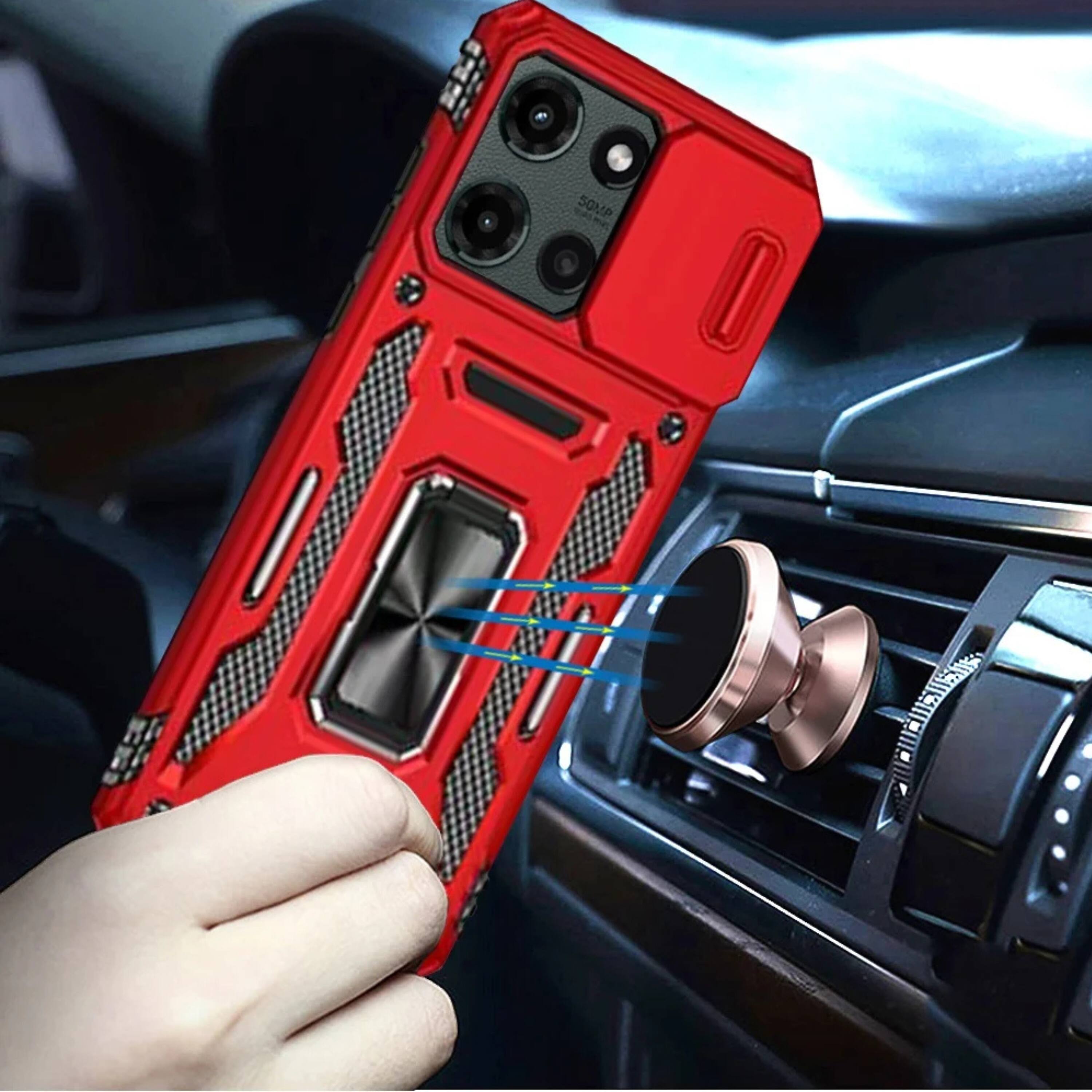Left. Kitcheniva - Shockproof Ring Stand Case For Moto G Stylus 2025 2026 With Sliding Camera Lens Cover Red - Red.