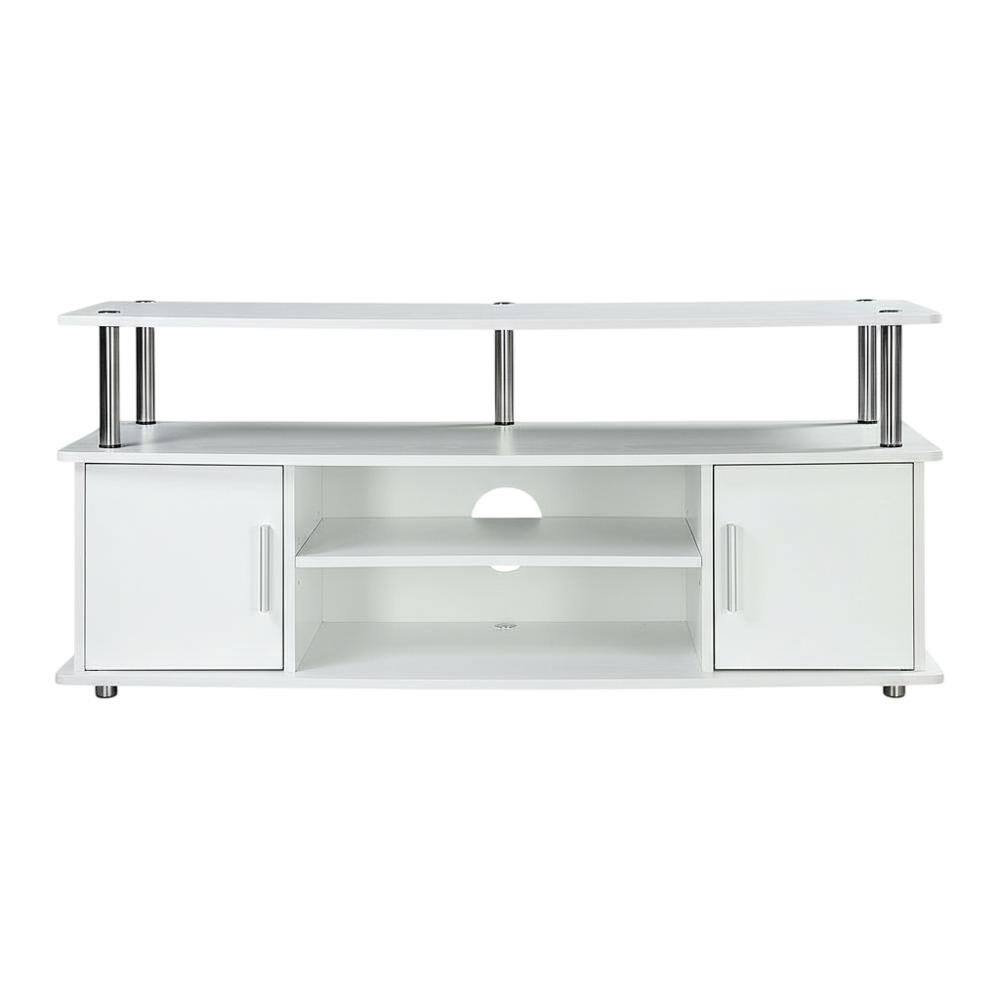 Alt View 3. FurniFact - White modern TV stand with cabinets and shelves for 55-inch TVs - White.
