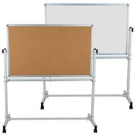Emma + Oliver - Reversible Mobile Cork Bulletin Board and White Board Stand with Pen Tray - Natural/White