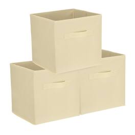 Unique Bargains - 3pcs Fabric Storage Bins, 11.8Inch Cube Storage Bin Foldable Cube Organizer with Handles for Home Bedroom - Beige