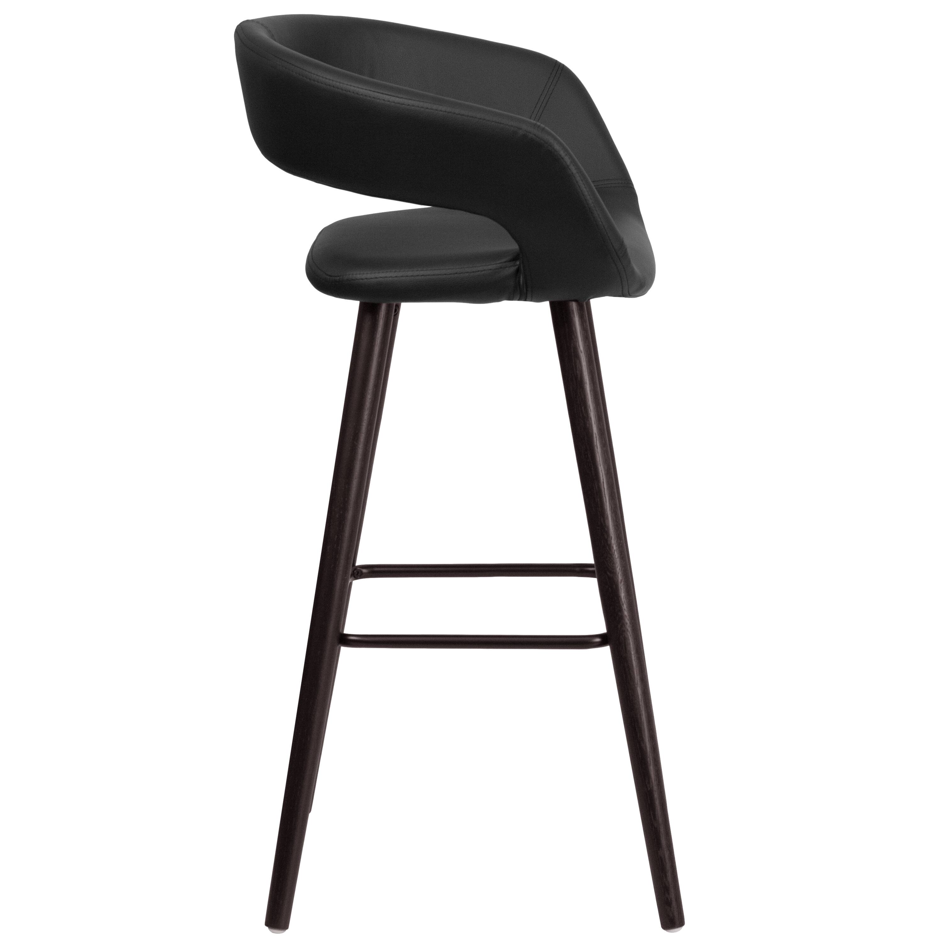 Alt View 6. Emma + Oliver - 29"H Wood Rounded Open Back Barstool - Black.