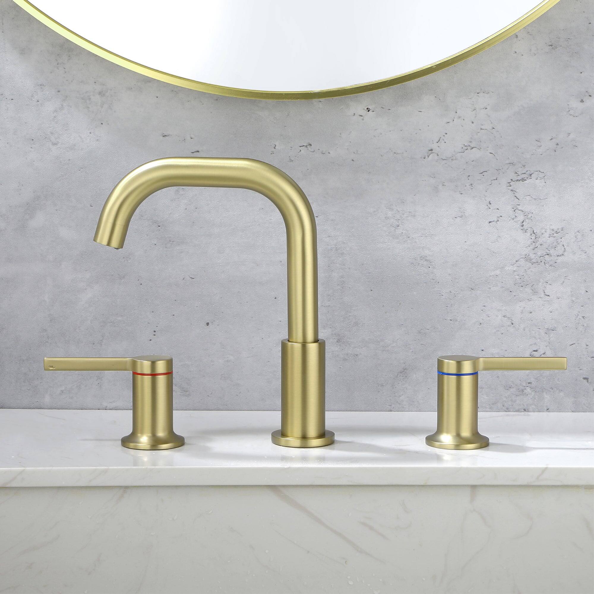 Alt View 10. Boyel Living - 8 in Widespread Double Handle 1.2 GPM Bathroom Faucet with Quick Connect Hose and Water Supply Hose in Brushed Gold - Brushed Gold.