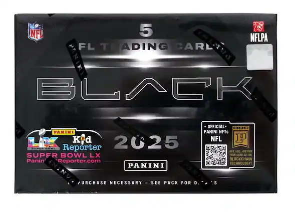 5 NFL Trading Card Panini Black 2025
Panini Kid Reporter Super Bowl LX
Panini Reporter.com
Official Panini NFTs NFL
Buy, Sell, Auction Your Card All on Blockchain Technology!
Purchase Necessary - See Pack for Details