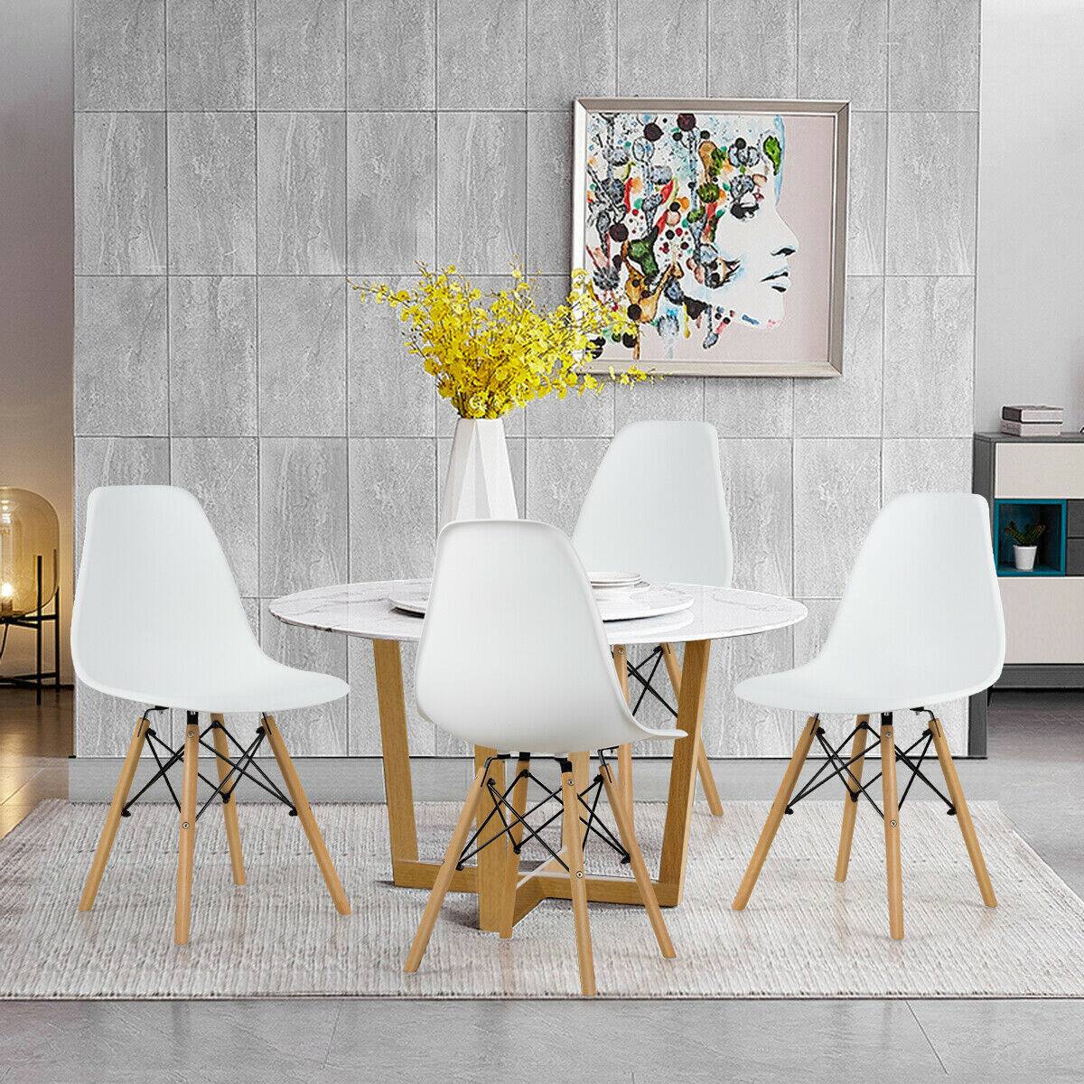 Alt View 2. Gymax - Gymax Set of 4 Modern Dining Side Chair Armless Home Office w/ Wood Legs White - White.