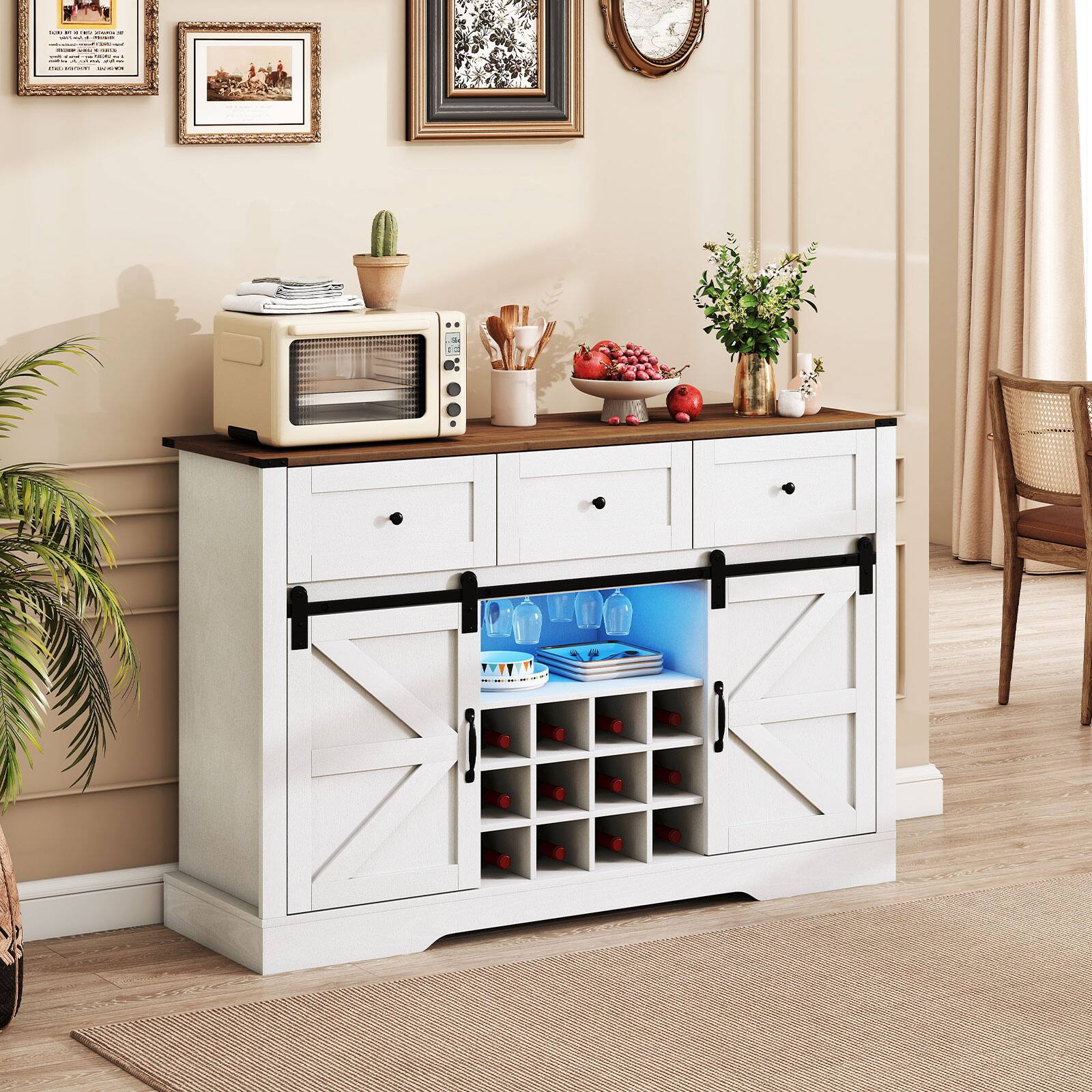 Alt View 1. Gymax - Gymax Wine Bar Cabinet w/LED Lights Doors Coffee Station w/ Adjustable Shelves Racks White - White.