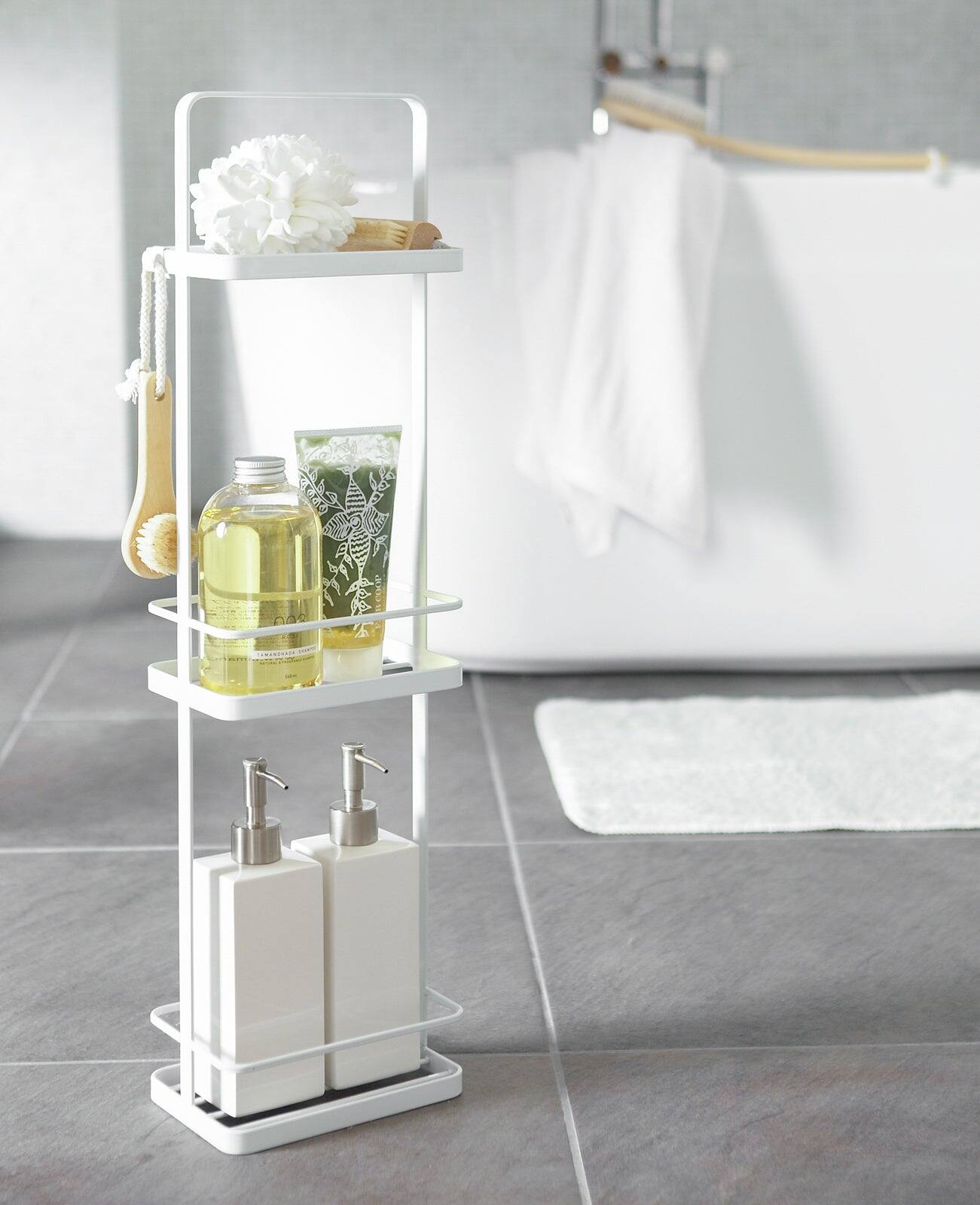 Alt View 1. Yamazaki Home - Three-Tier Shower Caddy (26" H)  - Steel - Black.