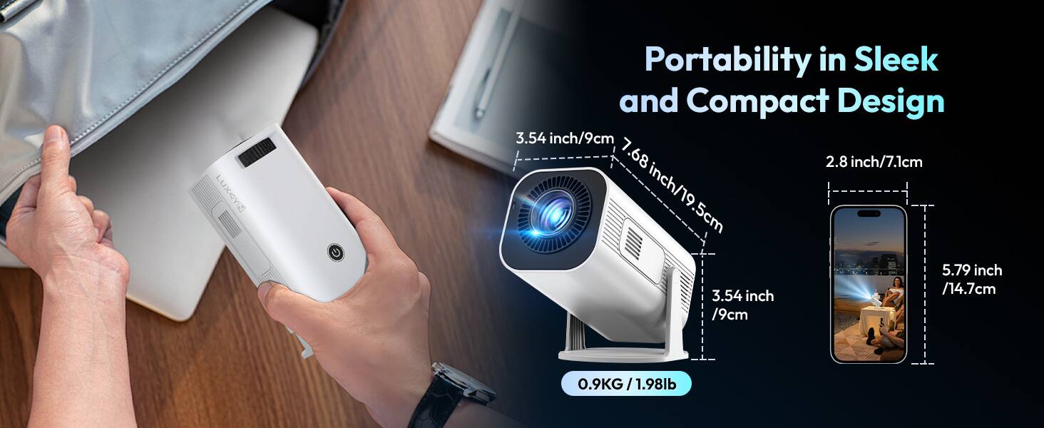 Portability in Sleek and Compact Design

- 3.54 inch / 9cm
- 7.68 inch / 19.5cm
- 5.79 inch / 14.7cm
- 2.8 inch / 7.1cm
- 0.9KG / 1.98lb