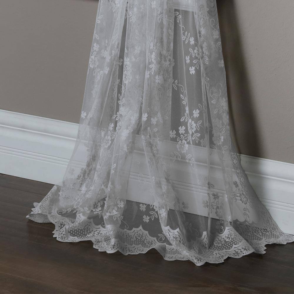 Left. Commonwealth Home Fashions - Commonwealth Habitat Mona Lisa Jacquard Lace Tailored Balloon Rod Pocket Curtain Panel - 56x63" - White - White.