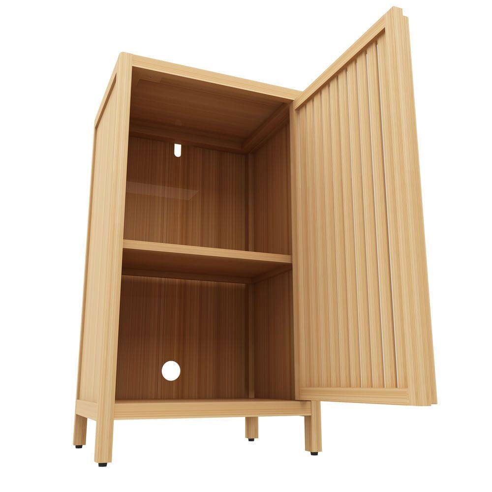 Back. Kadyn - Bathroom Bamboo Storage Cabinet, Freestanding Floor Cabinet with Door and Shelf for Bathroom, Living Room - Brown.