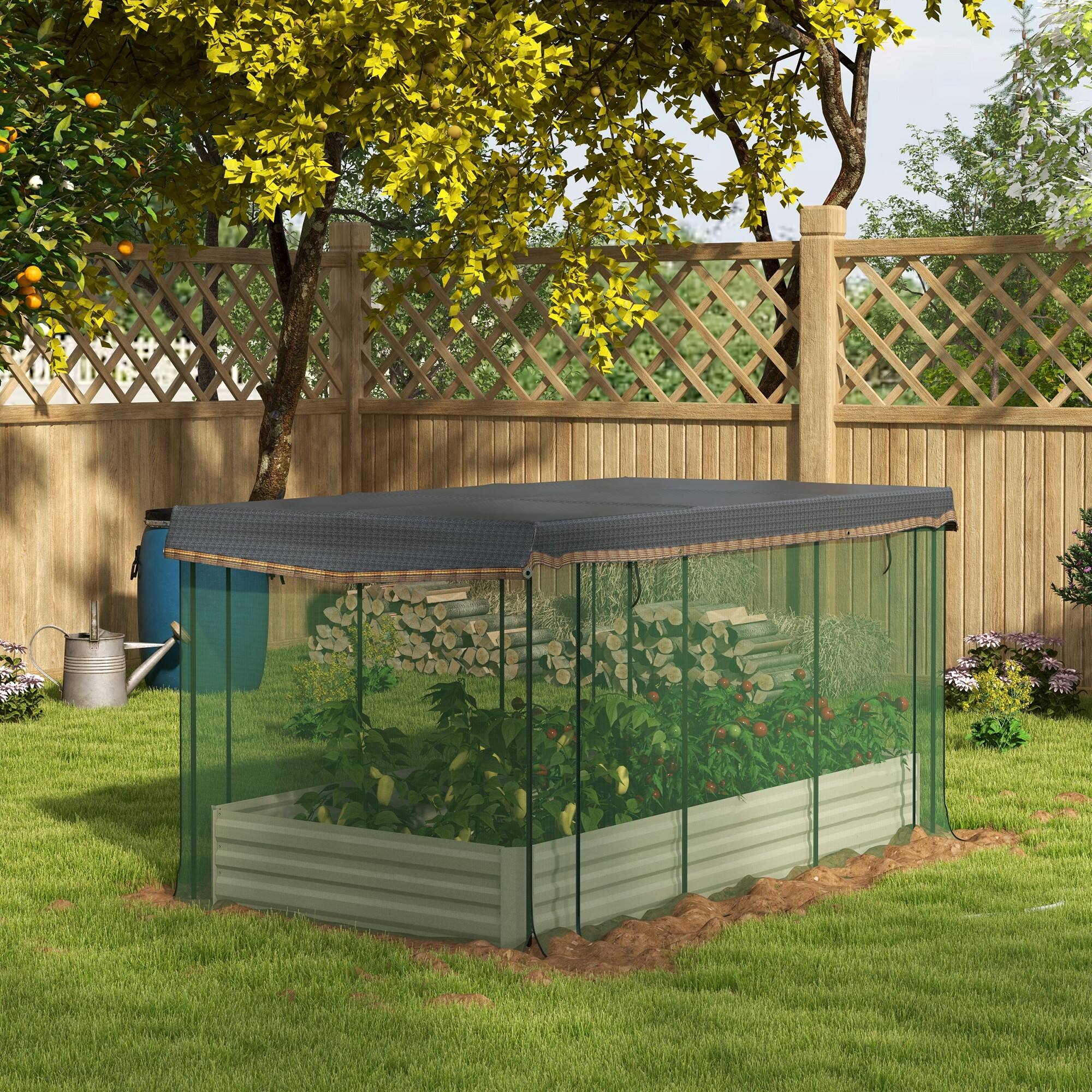 Alt View 1. Outsunny - Steel Planter Box with Crop Cage and Shade Cloth, Raised Garden Bed for Flowers - Beige.