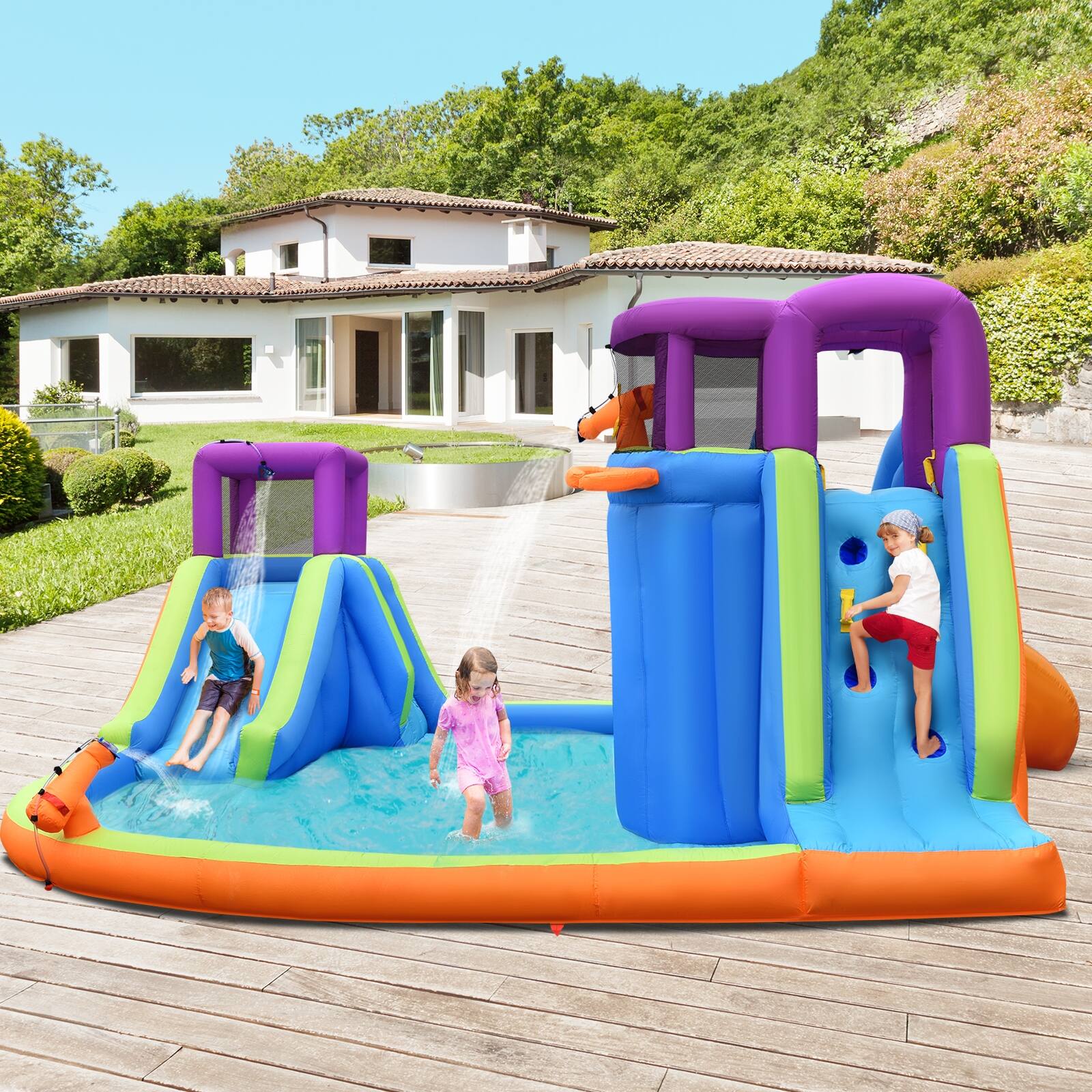 Alt View 8. Ecooso - 6-in-1 Inflatable Water Park w/ Dual Slides & Bounce House, No Blower.
