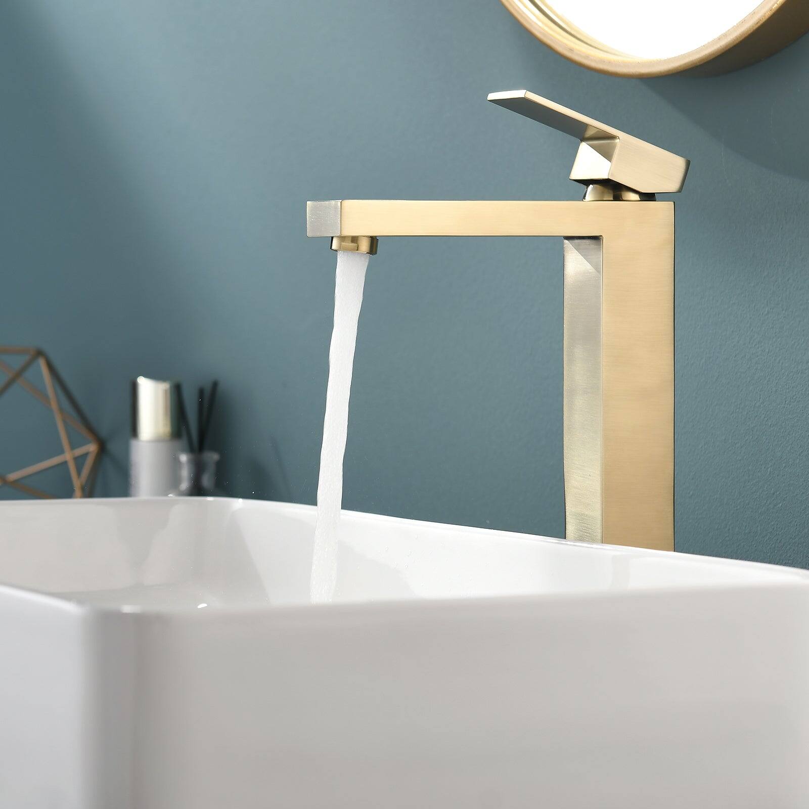 Alt View 4. Boyel Living - Single Handle Single Hole Tall Bathroom Faucet Brushed Gold with Supply Lines Modern Durable Easy Install - Brushed Gold - Tall.