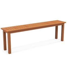 Costway - 59" Long Patio Dining Bench with Teak Oil Finish & Slat Seat Accent Entryway Bench - Natural