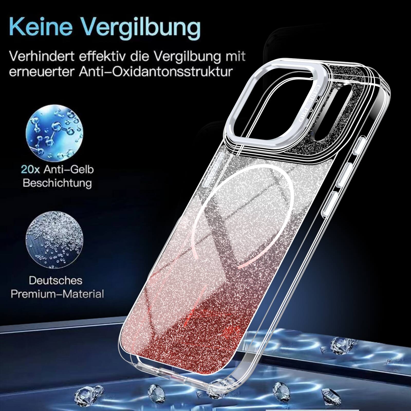 Keine Vergilbung  
Verhindert effektiv die Vergilbung mit erneuerter Anti-Oxidantonsstruktur  
20x Anti-Gelb Beschichtung  
Deutsches Premium-Material