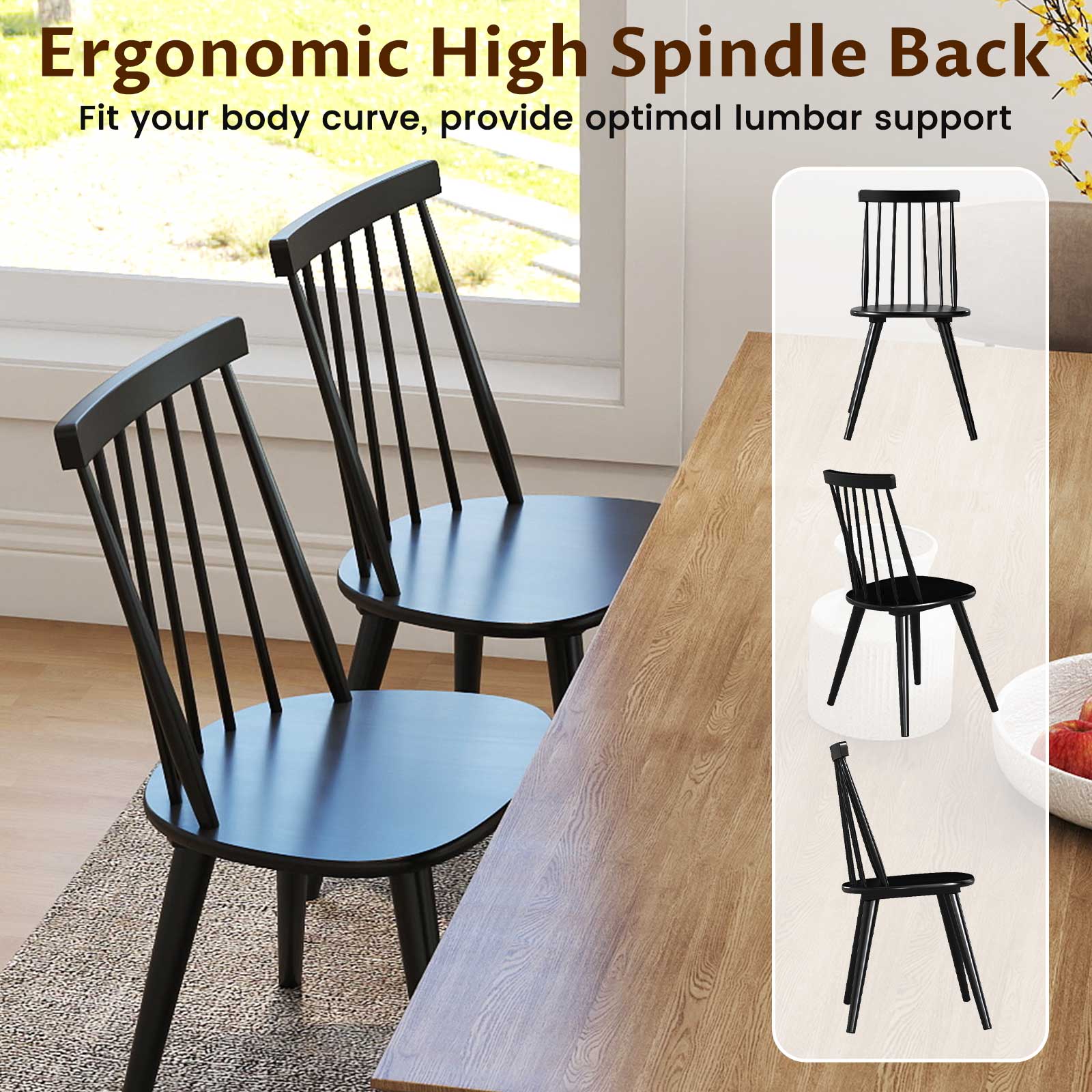 Ergonomic High Spindle Back  
Fit your body curve, provide optimal lumbar support