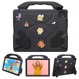Dteck - Kids Case for iPad Pro 13" /iPad Air 13" / iPad Pro 12.9" (2018-2022), Shockproof Silicone Stand Cover with Fun Charms - Black