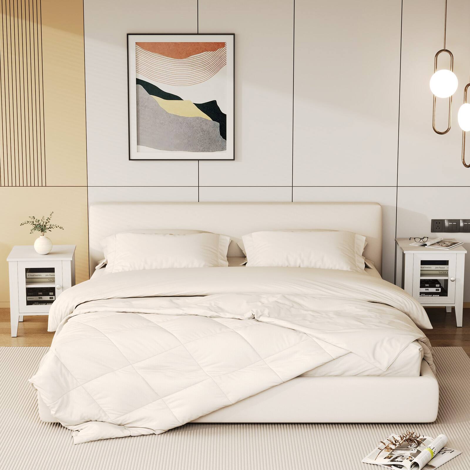 Alt View 1. Bestier - Side Table with Acrylic Door Storage Cabinet, Modern End Table with Handle for Living Room or Bedroom - white.