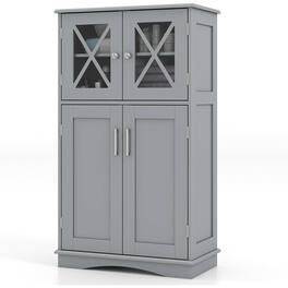 Hivvago - Grey Bathroom Towel Linen Cabinet with Glass Doors and Storage Shelves - Gray