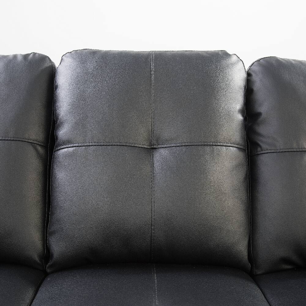Left. Loheer - Loheer Faux Leather Sectional Sofa with Storage Ottoman Cup Holders - Black.