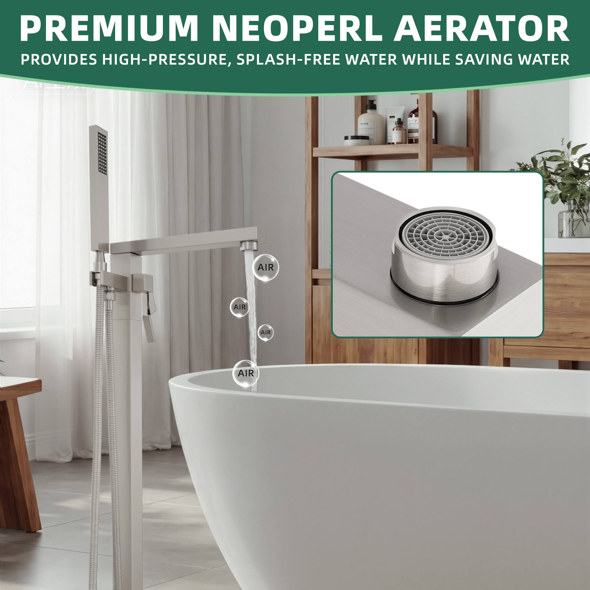 PREMIUM NEOPERL AERATOR  
PROVIDES HIGH-PRESSURE, SPLASH-FREE WATER WHILE SAVING WATER