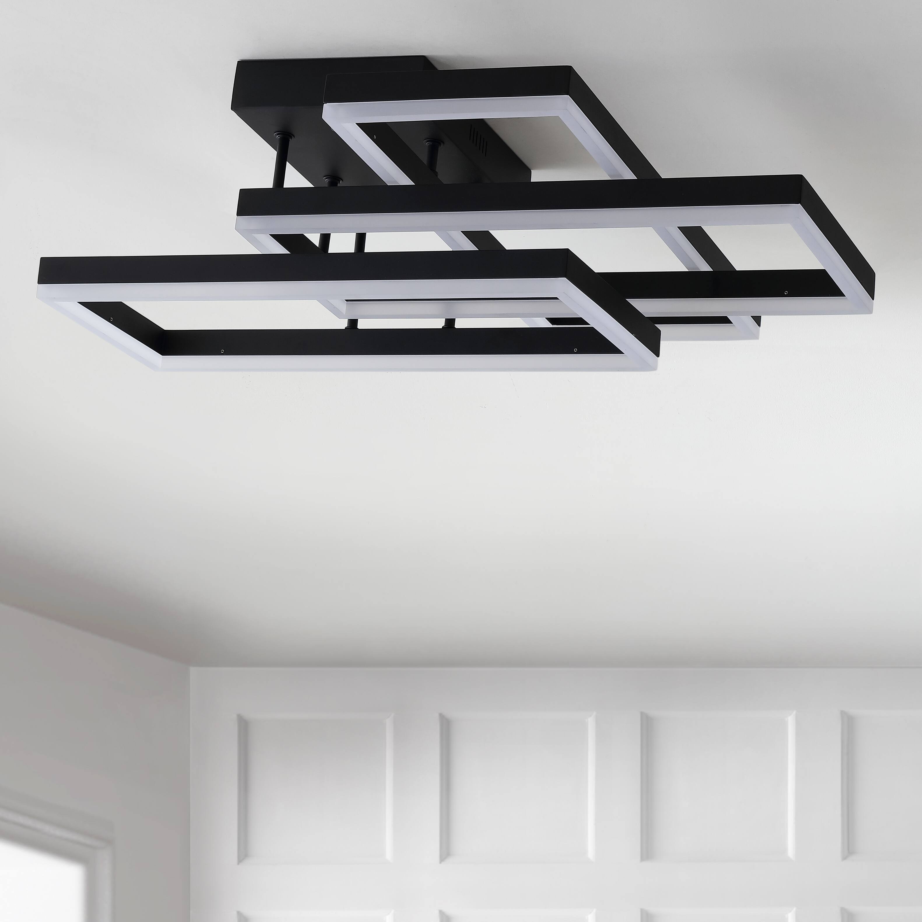 Alt View 4. Jonathan Y - Turing 28" Geometric Integrated LED Metal Flush Mount, Black - Black.