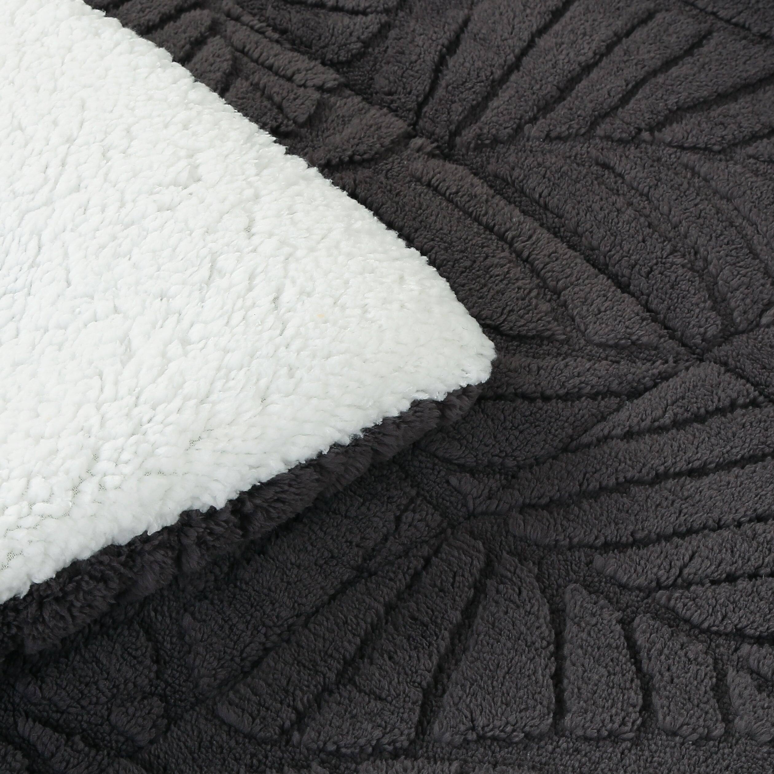 Back. MarCielo - Marcielo 3 PCS Leaf Pattern Jacquard Soft Plush Comforter Set - Dark Grey.