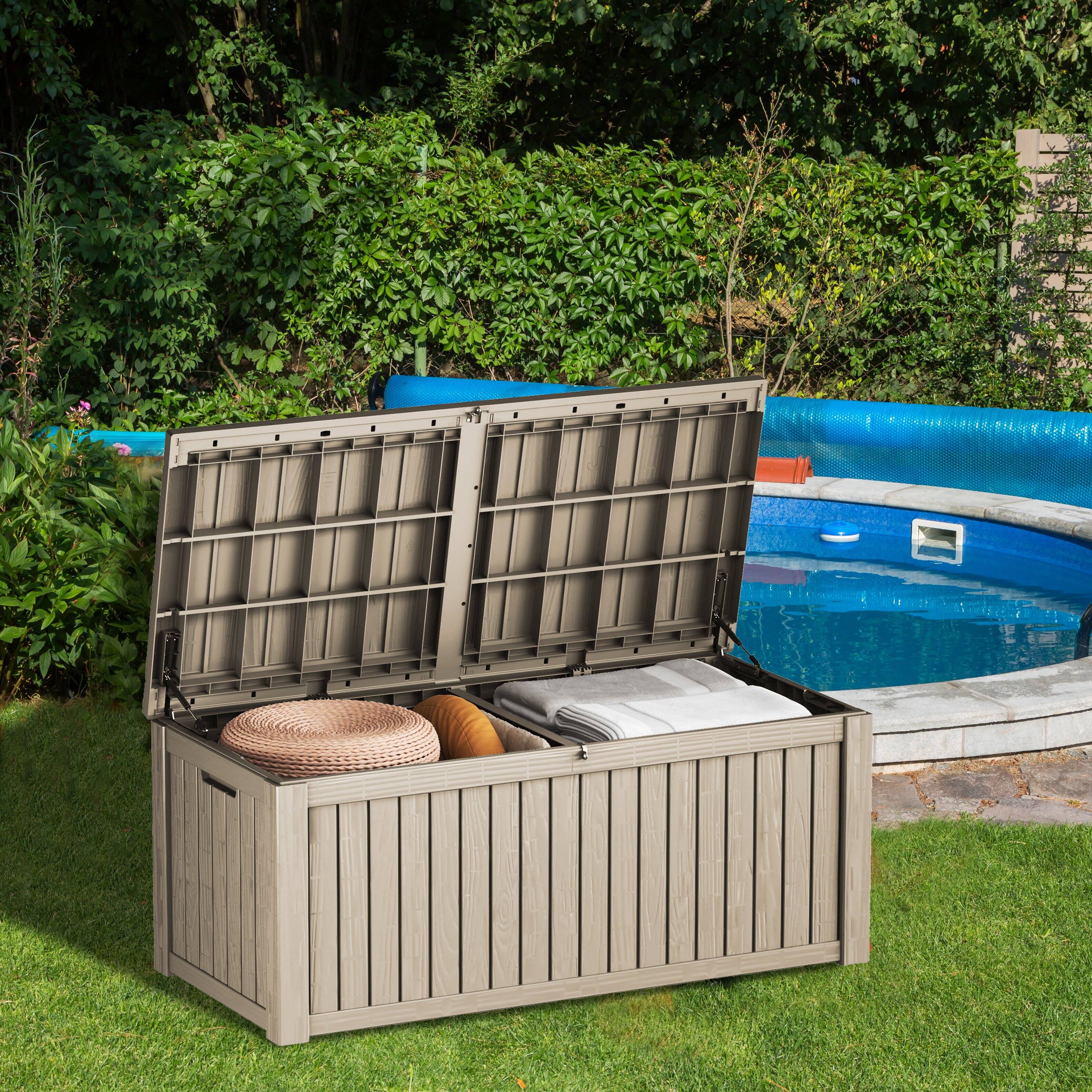 Angle. Yardgrace - 220 Gallon Outdoor Storage Box, Resin Waterproof UV-Resistant Deck Box, Reinforced Stability for Patio, Garden - Brown.