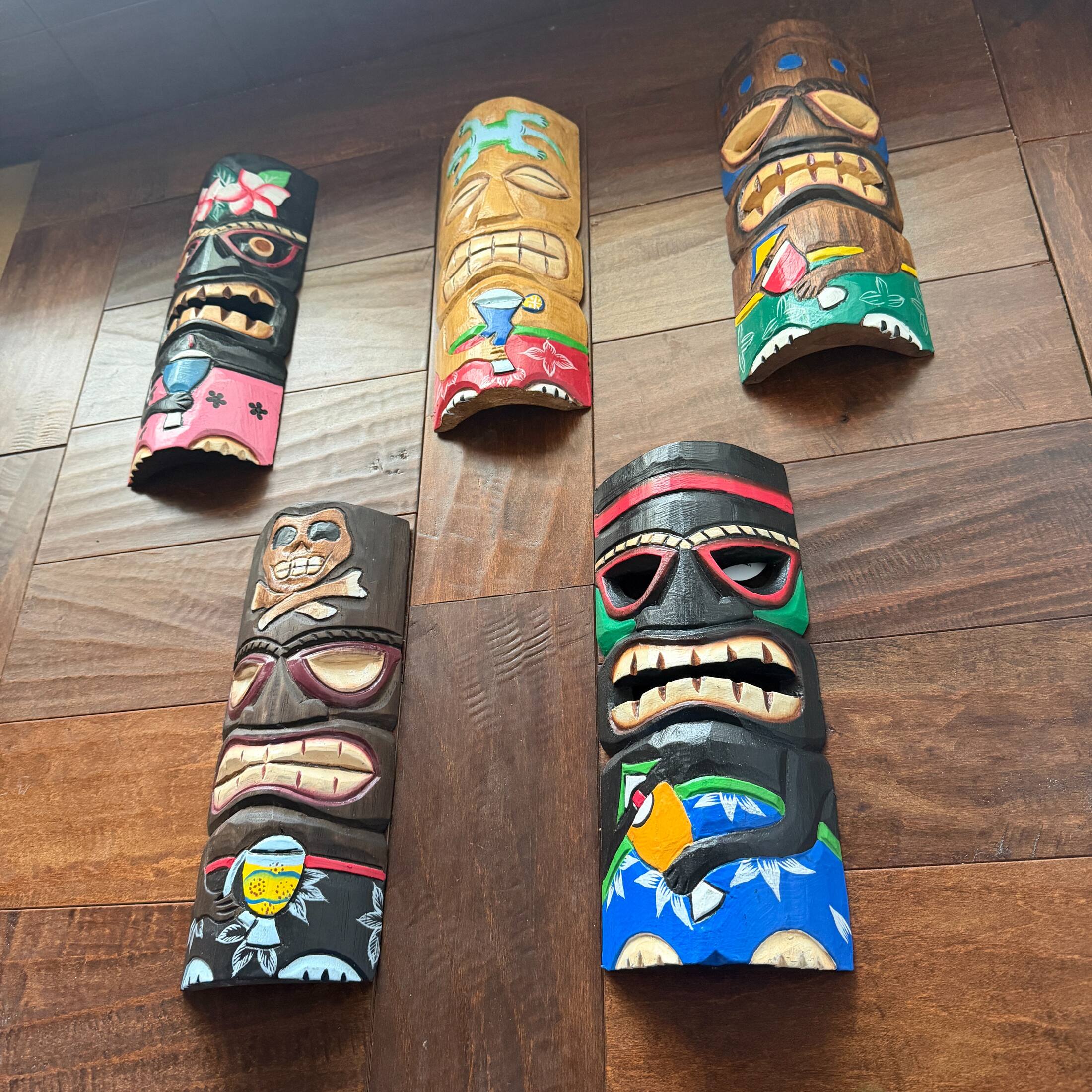 Alt View 5. Zeckos - Set of 5 Polynesian Style Wooden Tiki Masks 12 in. - Multicolored.