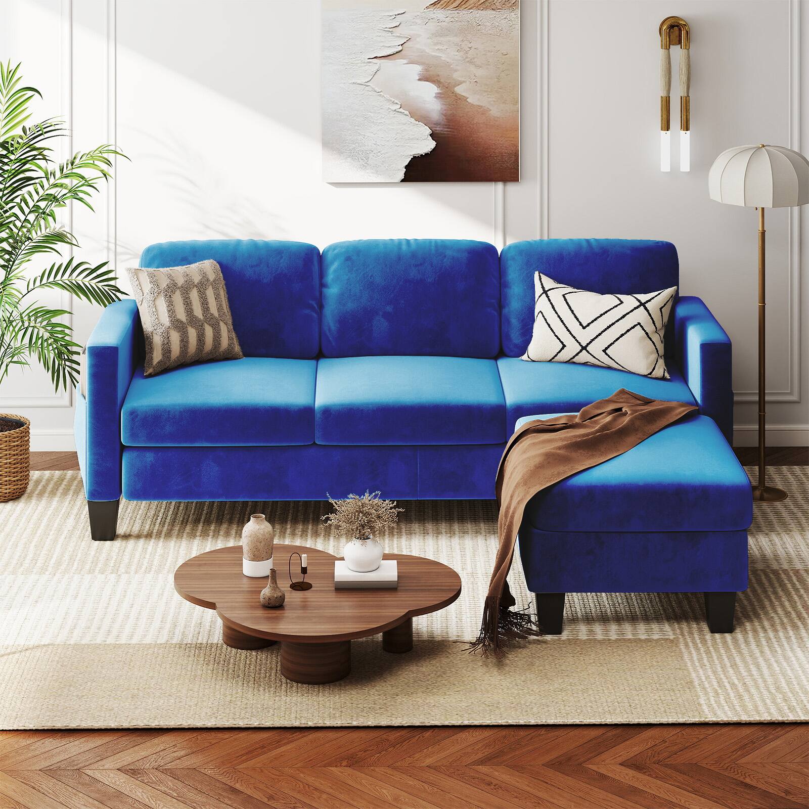 Left. Pinmoco - PINMOCO - 67 inch Velvet L-Shaped Sofa Modular Sofa with Storage Reversible Ottoman Sectional Sofa for Small Space - Blue.