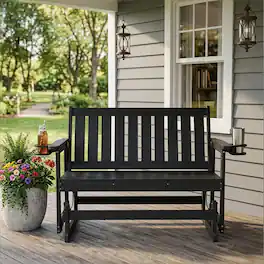 Fortune Candy - Poly Lumber Patio Glider Bench, HIPS Material Weather-Resistant Glider for Outdoor Porch Garden - Black