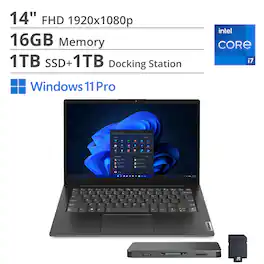 Lenovo - V14 G4 14" FHD 2025 Laptop Intel Core i7-13620H 16GB RAM 1TB SSD for Home and Business - Win 11 Pro - Black